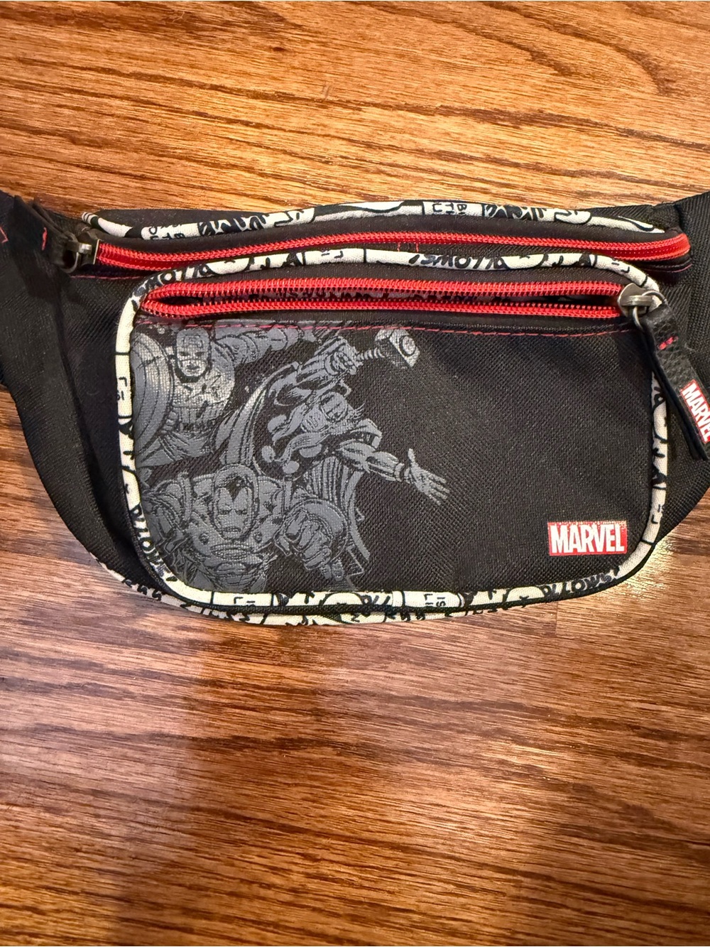 Marvel Black Waist Bag with Red Zippers and Comic Trim